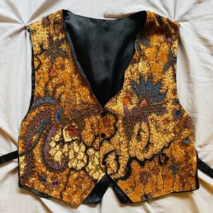 VINTAGE Mustard, Gold, Jewel Toned Beaded Embroidered Vest
